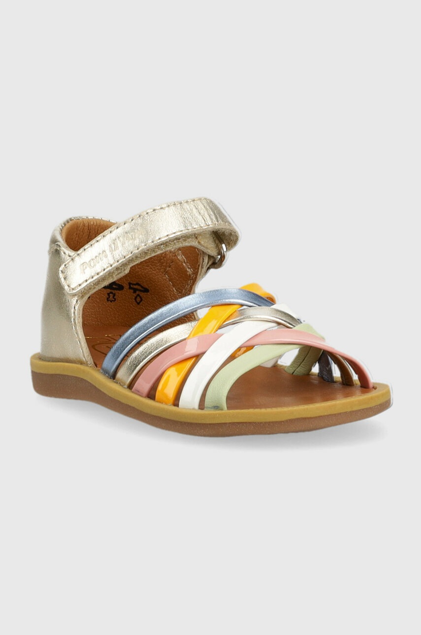 Детские кожаные сандалии Pom D'api цвет золотой Детские кожаные сандалии Pom D'api цвет золотой