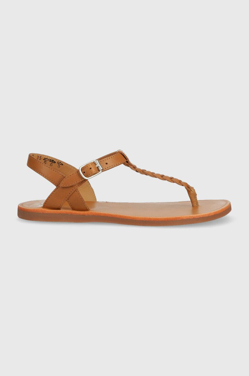 Dětské kožené sandály Pom D′api hnědá barva - hnědá -  Svršek: Přírodní kůže Vnitřek: Přír