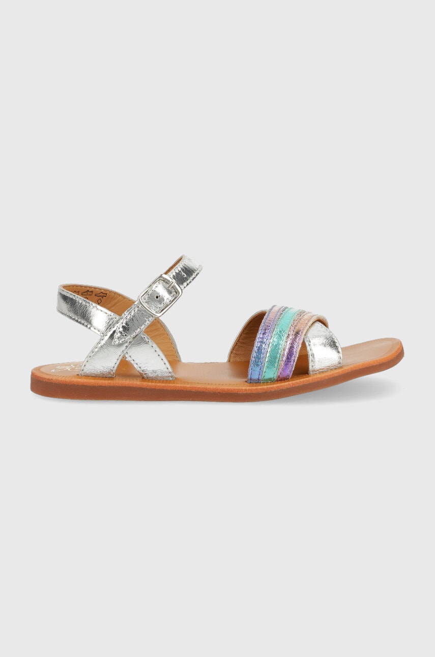 Pom D\'api sandale din piele pentru copii culoarea argintiu