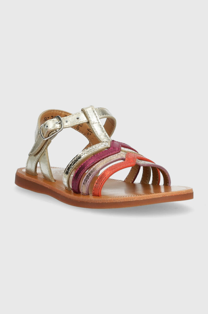 Детские кожаные сандалии Pom D'api цвет серебрянный Детские кожаные сандалии Pom D'api цвет серебрянный