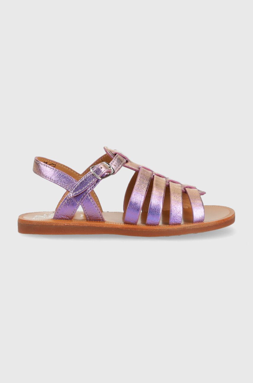 Levně Dětské kožené sandály Pom D'api fialová barva