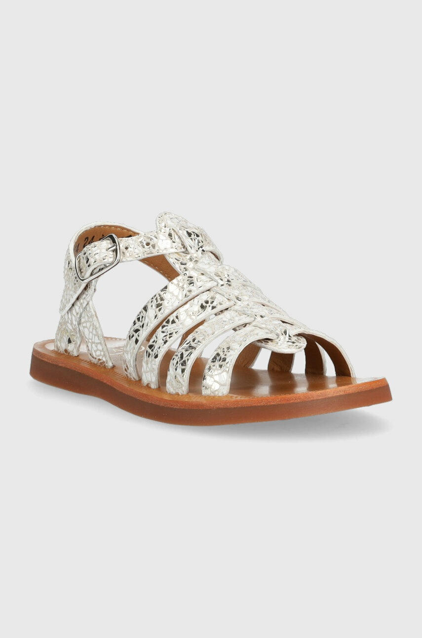 Детские кожаные сандалии Pom D'api цвет серебрянный