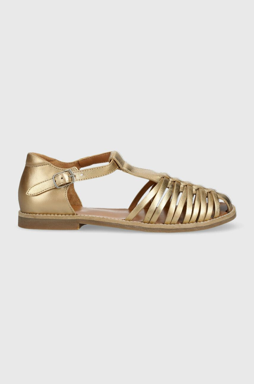 Pom D'api sandale din piele pentru copii culoarea auriu
