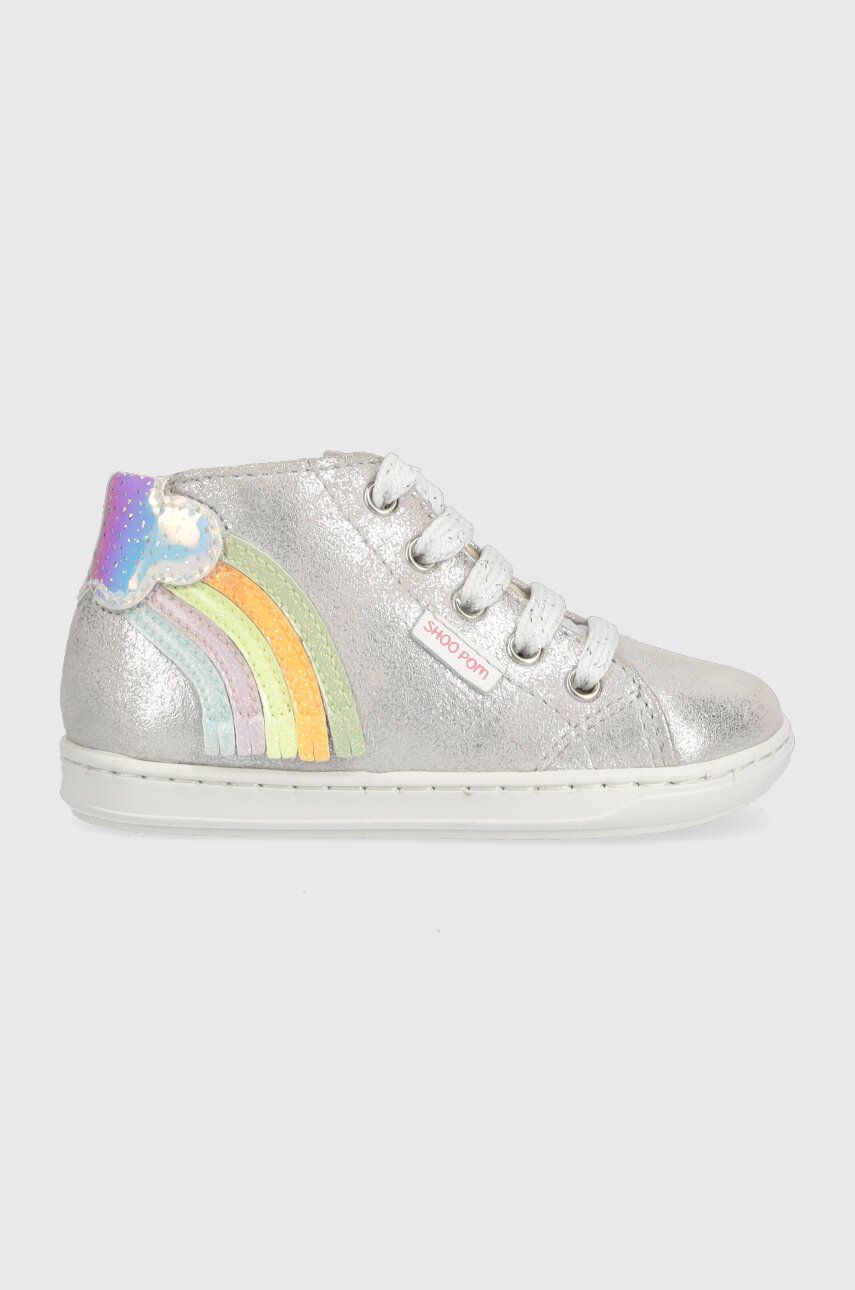 Levně Dětské semišové sneakers boty Shoo Pom stříbrná barva