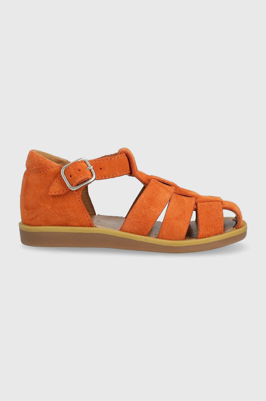 Levně Dětské kožené sandály Calvin Klein oranžová barva