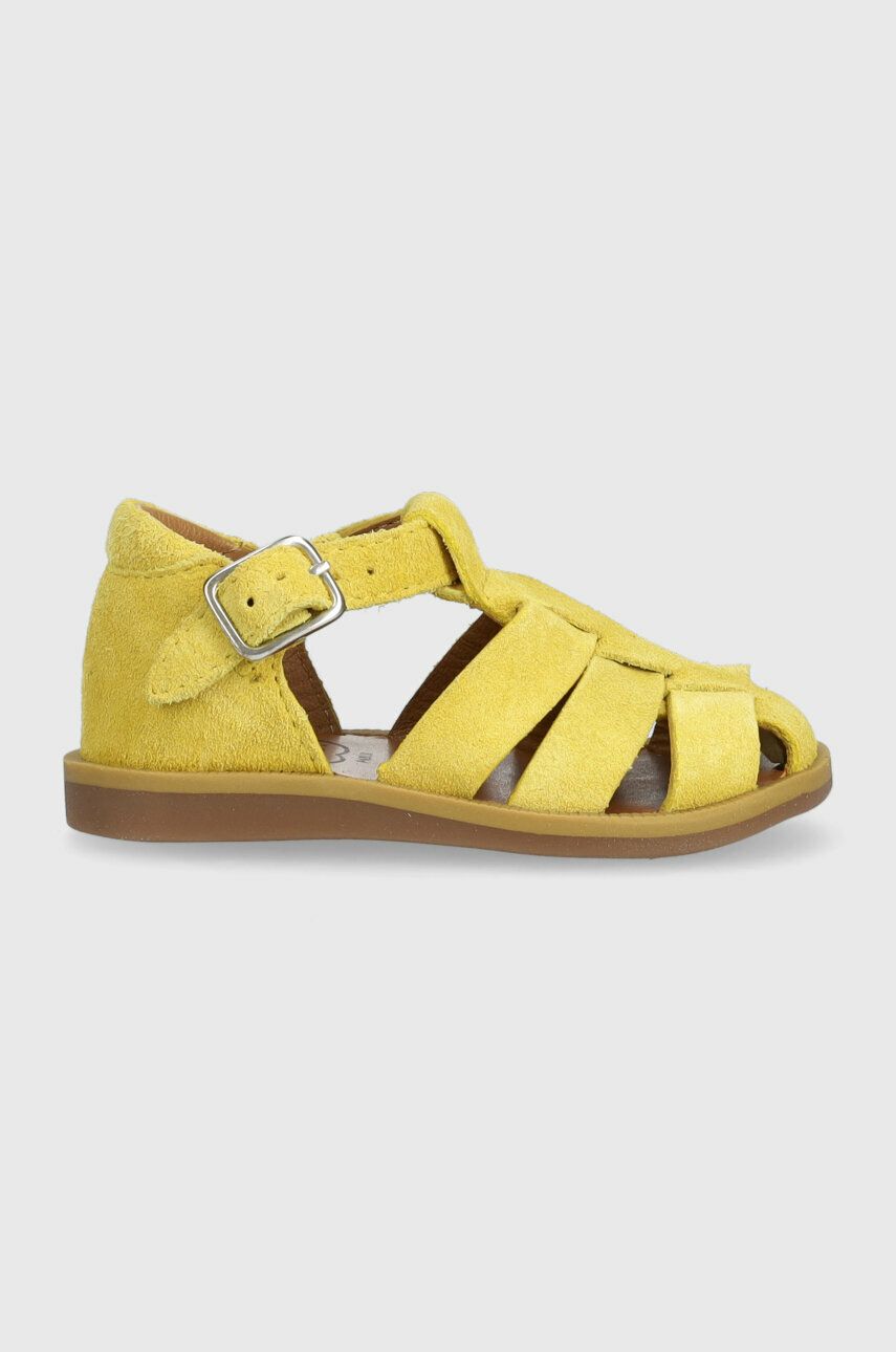Pom D'api sandale din piele intoarsa pentru copii culoarea galben