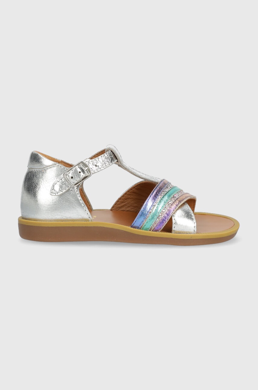 Pom D\'api sandale din piele pentru copii culoarea argintiu