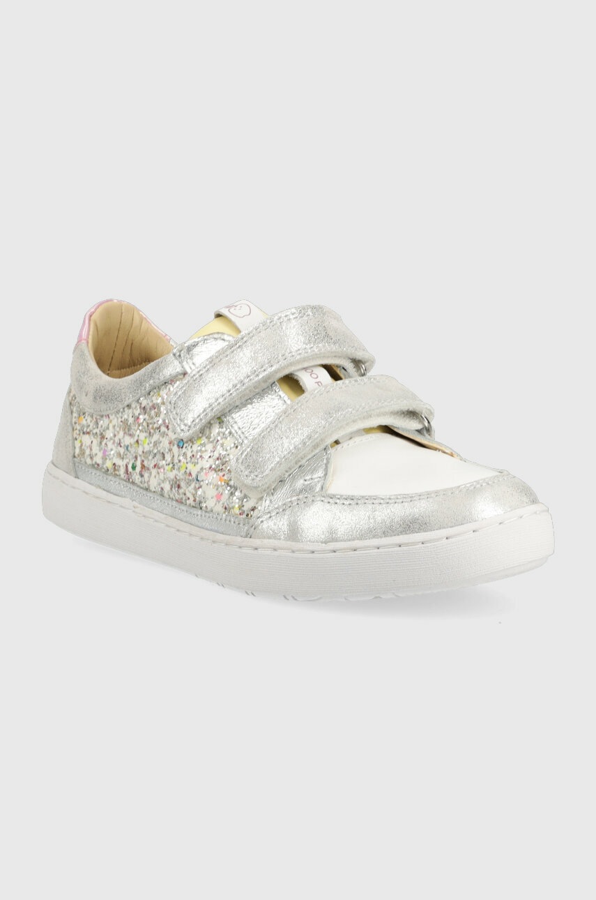 Детские кожаные кроссовки Shoo Pom цвет серебрянный