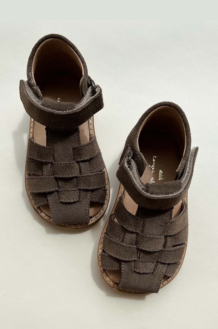 Levně Dětské kožené sandály Konges Sløjd šedá barva