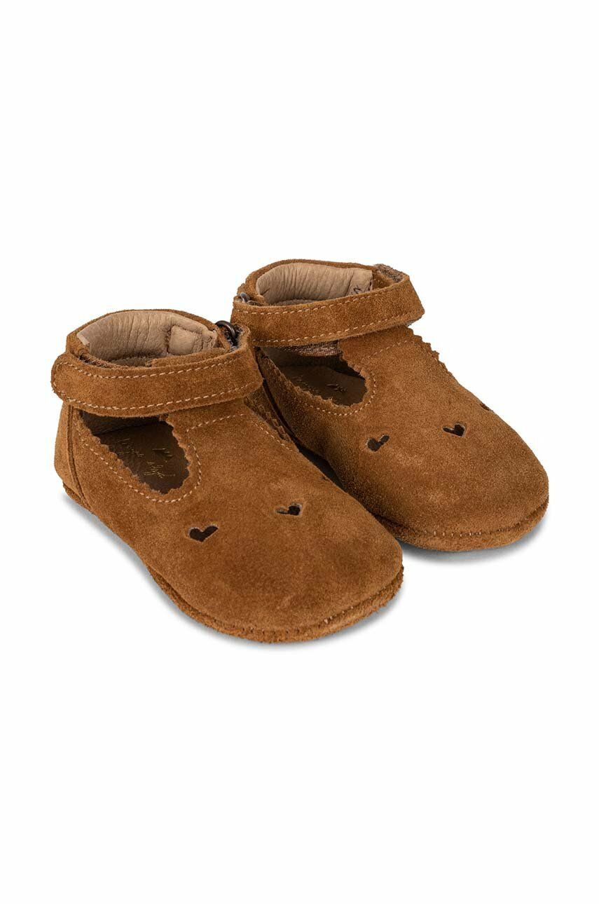 Konges Sløjd pantofi din piele intoarsa pentru copii culoarea bej