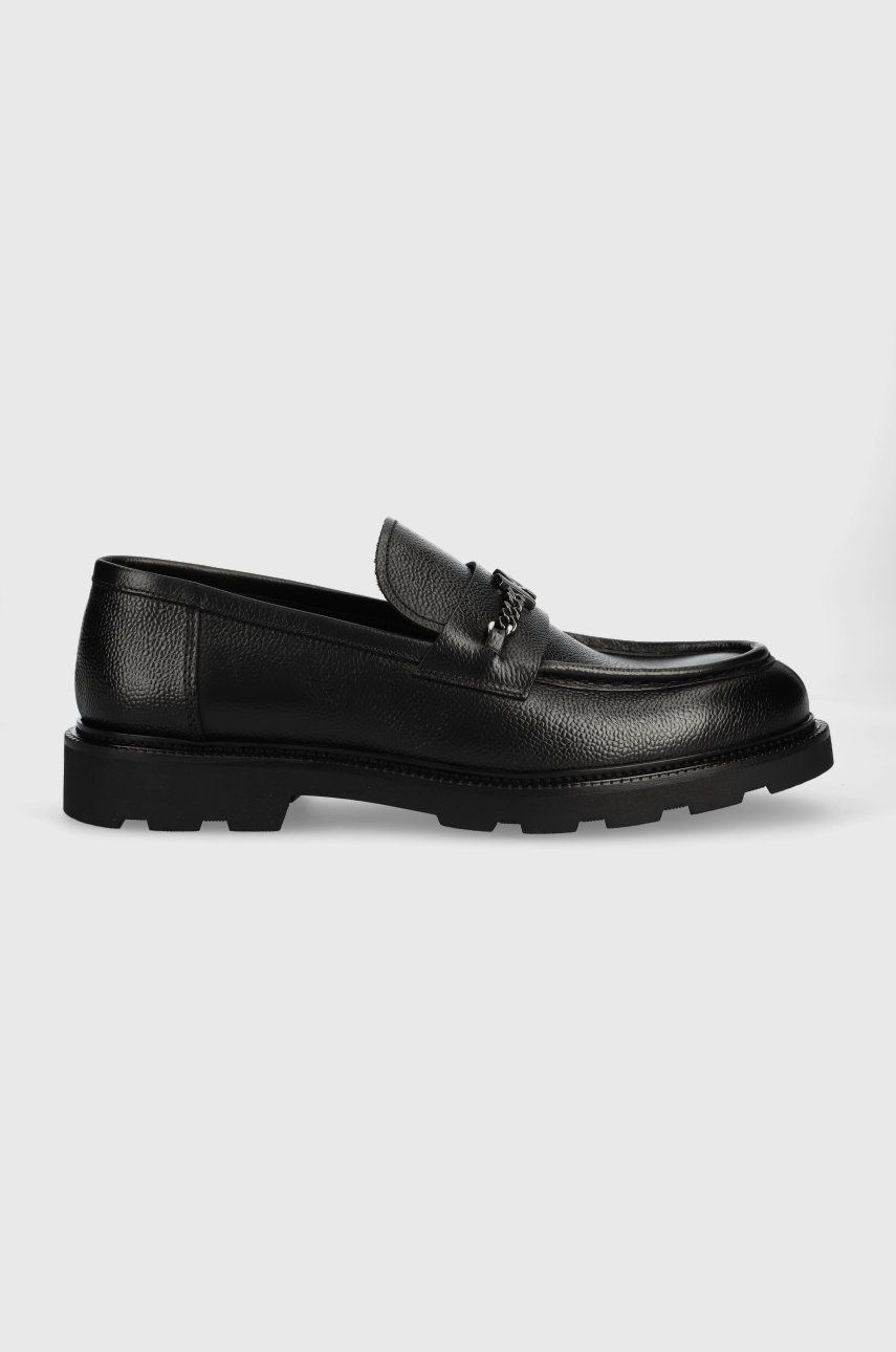 Karl Lagerfeld mocasini de piele MOKASSINO LUG barbati, culoarea negru KL11575