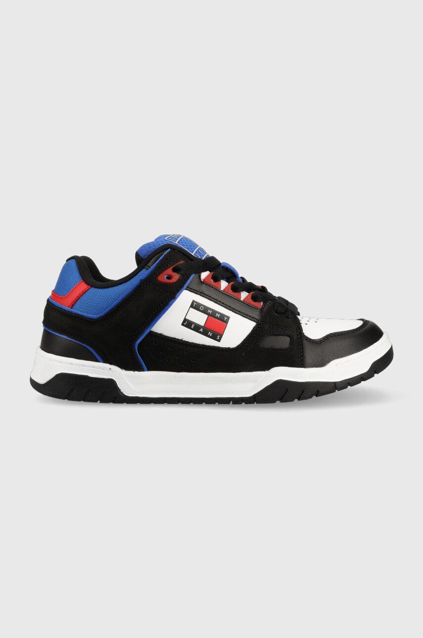 Levně Kožené sneakers boty Tommy Jeans Skate Sneaker černá barva