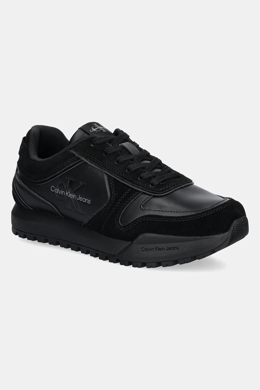 Levně Kožené sneakers boty Calvin Klein Jeans TOOTHY RUNNER IRREGULAR LINES černá barva