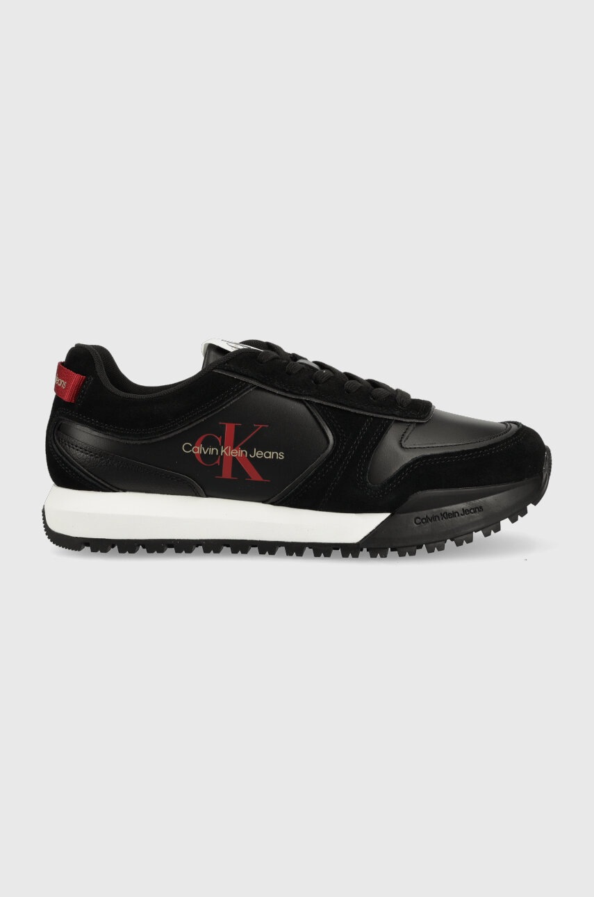 

Кожени маратонки Calvin Klein Jeans TOOTHY RUNNER IRREGULAR LINES в черно, Черен