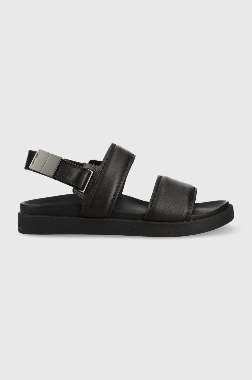 Kožené sandály Calvin Klein BACK STRAP SANDAL LTH pánské, černá barva, HM0HM00946 - černá -  Sv
