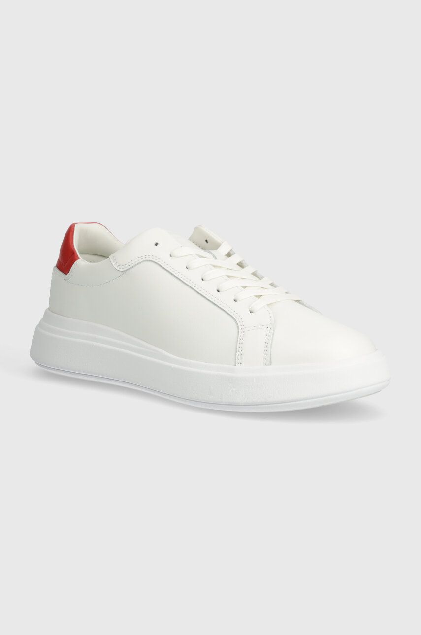 Levně Kožené sneakers boty Calvin Klein LOW TOP LACE UP LTH bílá barva, HM0HM01016