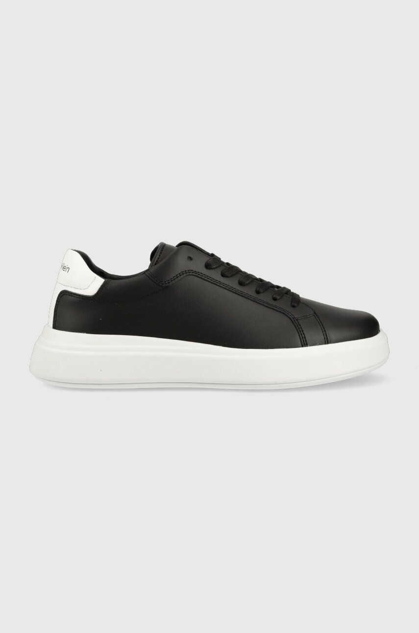 Levně Kožené sneakers boty Calvin Klein LOW TOP LACE UP LTH černá barva, HM0HM01016