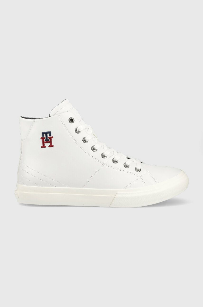 Levně Kožené sneakers boty Tommy Hilfiger TH HI VULC STREET LEATHER bílá barva, FM0FM04739