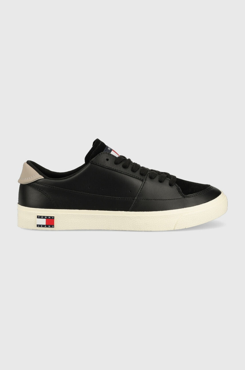 Tommy Jeans Tenisi De Piele Vulcanized Ess Barbati, Culoarea Negru, Em0em01106