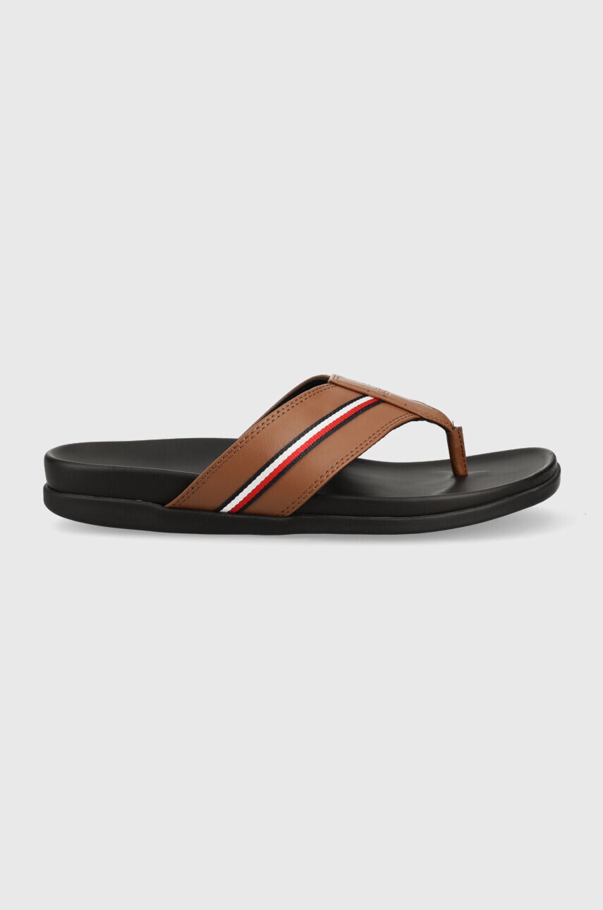 Levně Žabky Tommy Hilfiger HILFIGER LEATHER TOE POST SANDAL pánské, hnědá barva, FM0FM04460