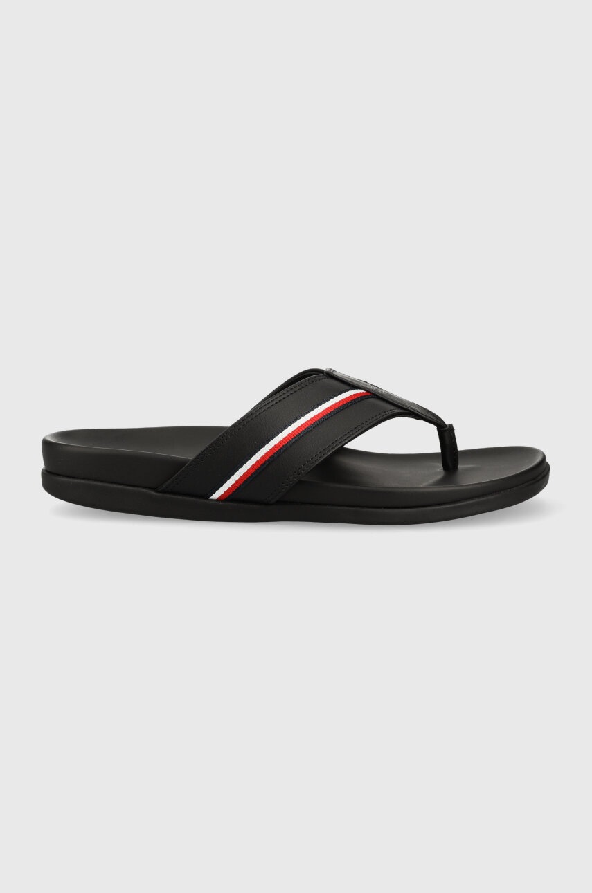 Žabky Tommy Hilfiger HILFIGER LEATHER TOE POST SANDAL pánské, černá barva, FM0FM04460 - černá - 