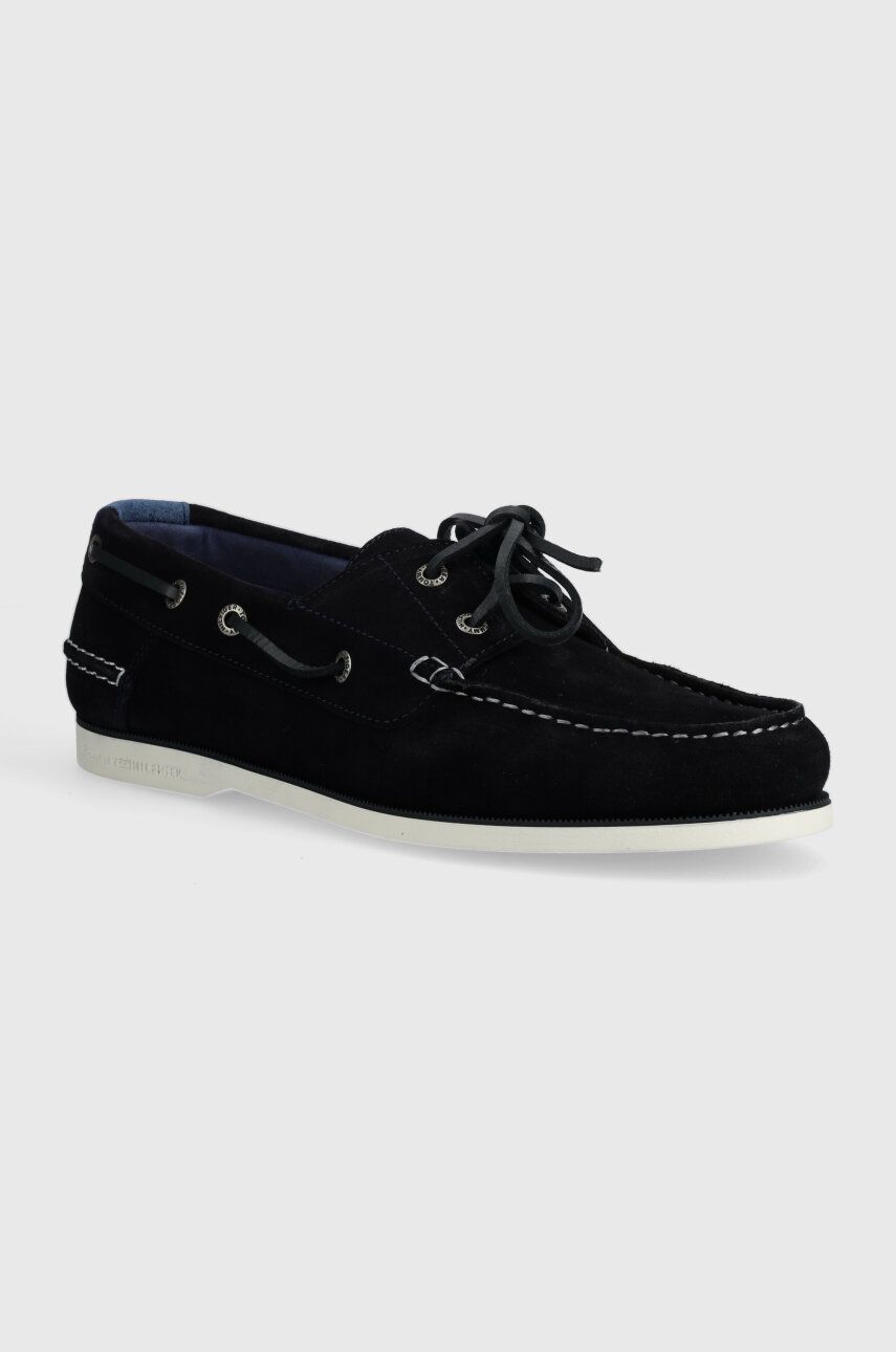 Semišové mokasíny Tommy Hilfiger TH BOAT SHOE CORE SUEDE pánske, tmavomodrá farba, FM0FM04505