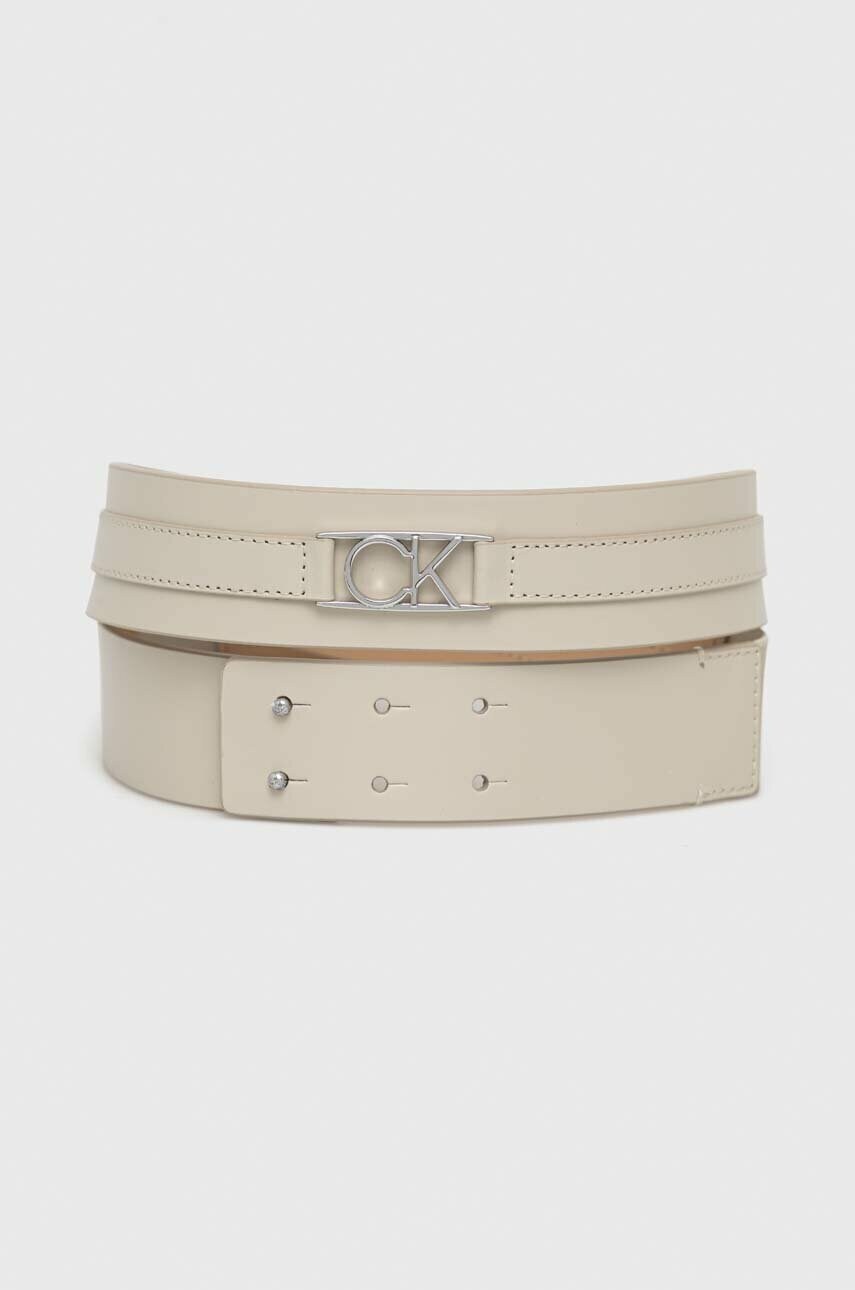 Levně Kožený pásek Calvin Klein dámský, béžová barva