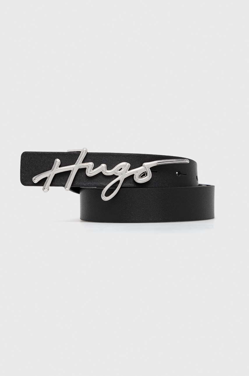 Levně Kožený pásek HUGO dámský, černá barva, 50492627