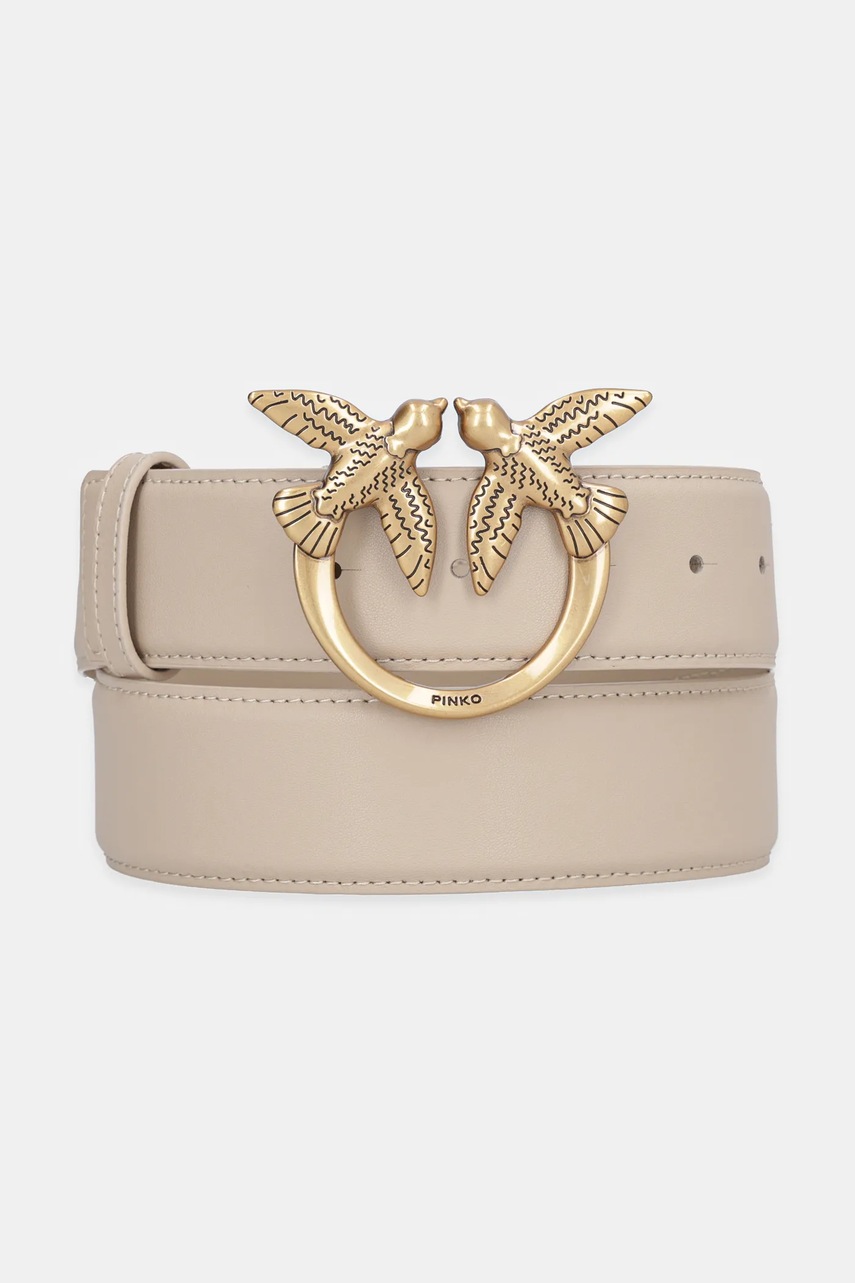 Δερμάτινη ζώνη Pinko γυναικεία, χρώμα: μπεζ, 100120 A0F1