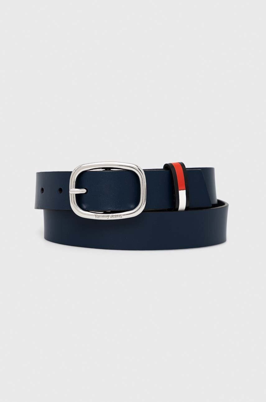 

Шкіряний ремінь Tommy Jeans жіночий колір синій