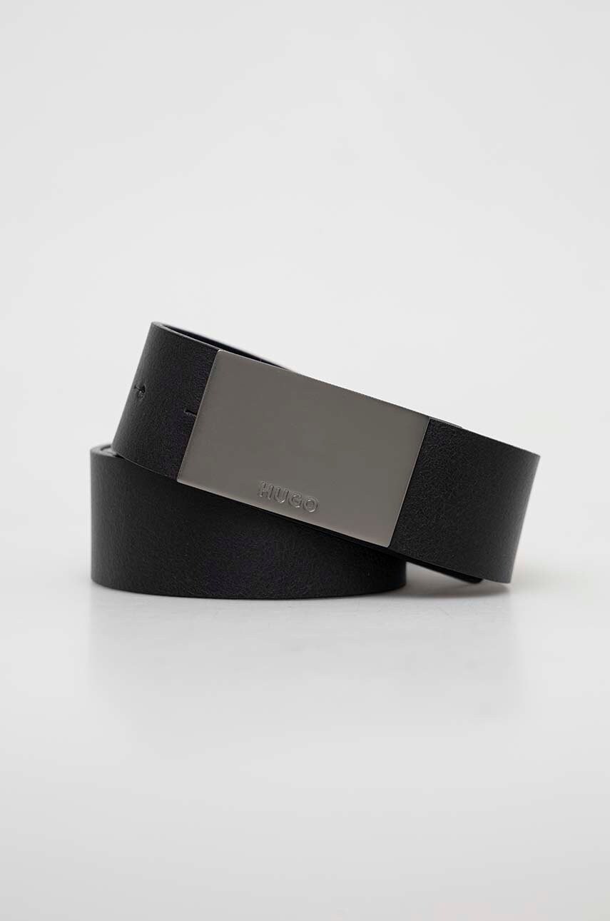 HUGO curea de piele barbati, culoarea negru