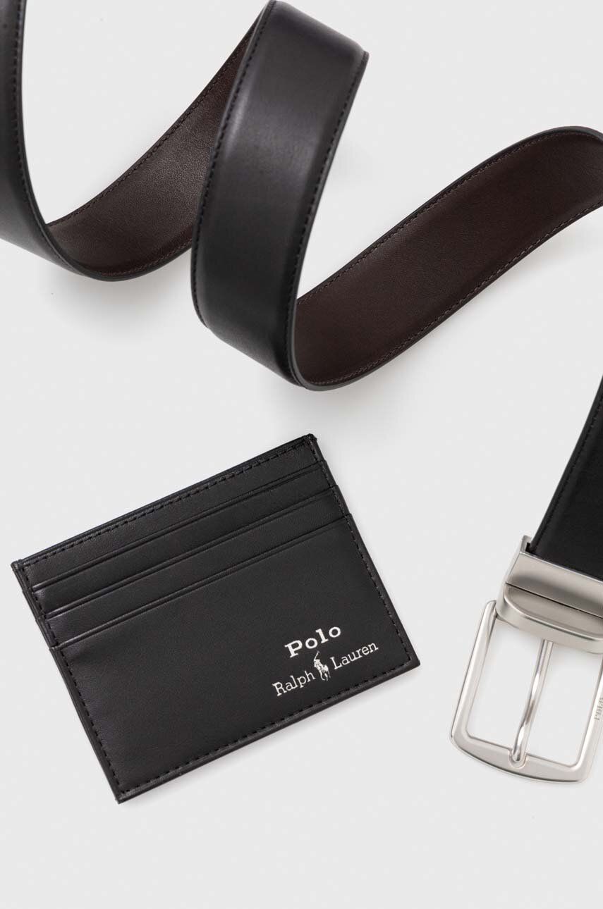Levně Pásek a kožený držák na karty Polo Ralph Lauren černá barva, 405880721