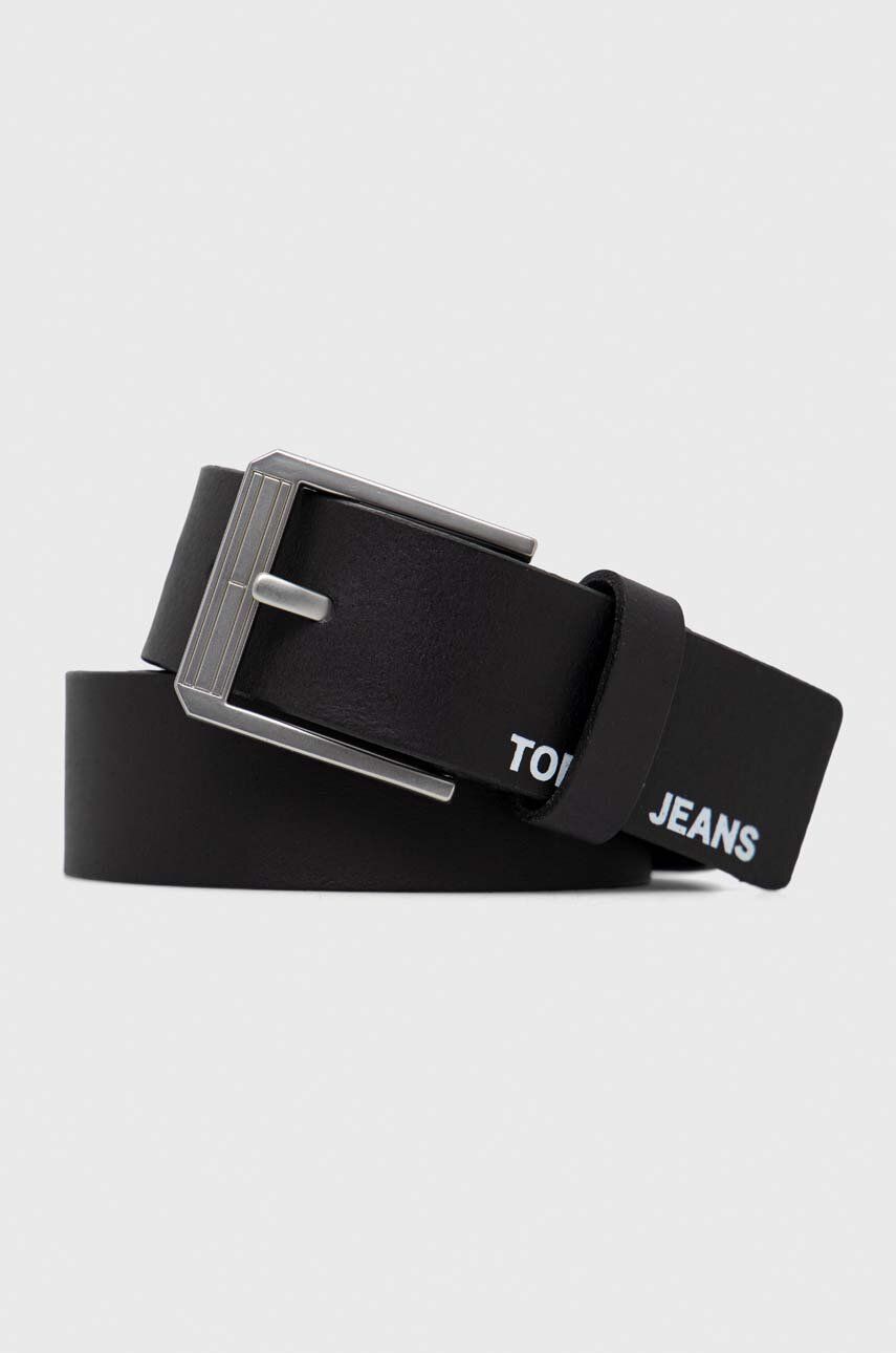 Kožený pásek Tommy Jeans pánský, černá barva - černá -  100 % Přírodní kůže