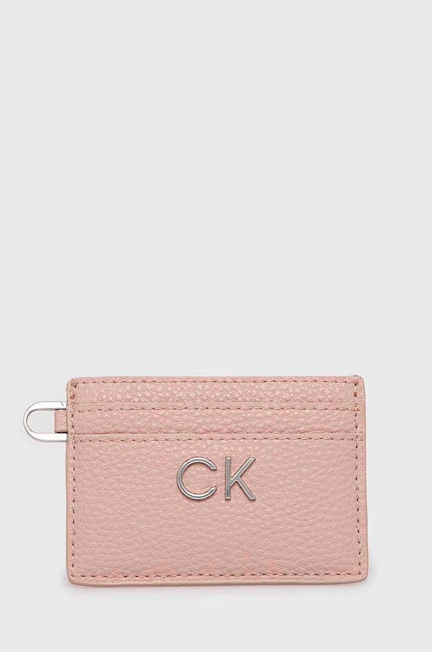 Levně Pouzdro na karty Calvin Klein růžová barva