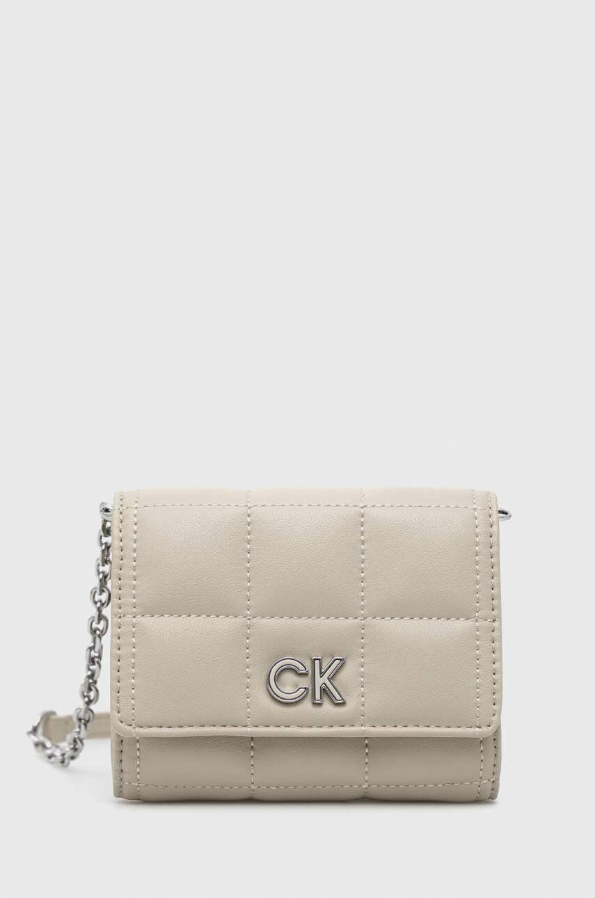 Peněženka Calvin Klein béžová barva - béžová -  51 % Polyester