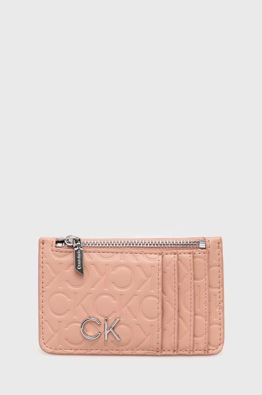Peněženka Calvin Klein růžová barva - růžová -  51% Polyester