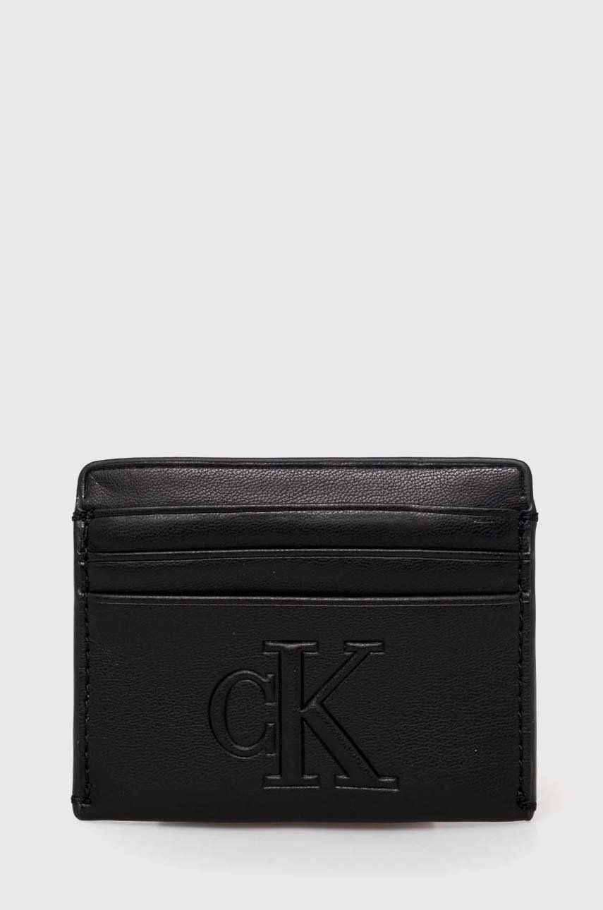 Pouzdro na karty Calvin Klein Jeans černá barva - černá -  100% Polyuretan