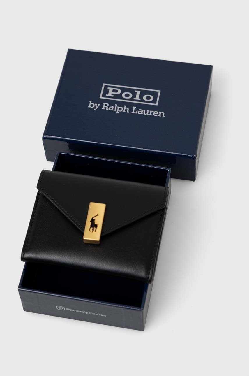 Δερμάτινο πορτοφόλι Polo Ralph Lauren γυναικεία, χρώμα: μαύρο