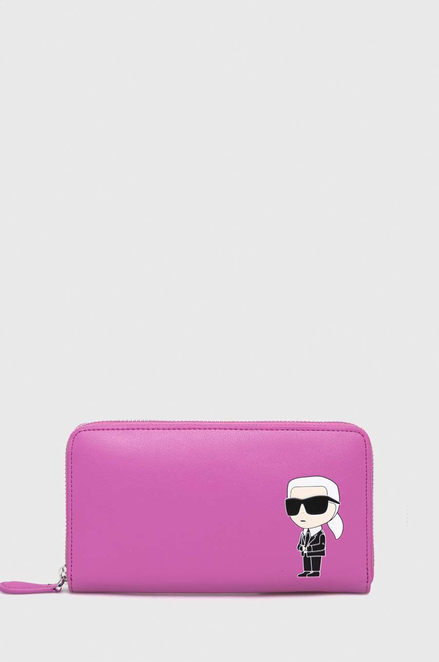 Kožená peněženka Karl Lagerfeld růžová barva - růžová -  Hlavní materiál: 100 % Hovězí useň