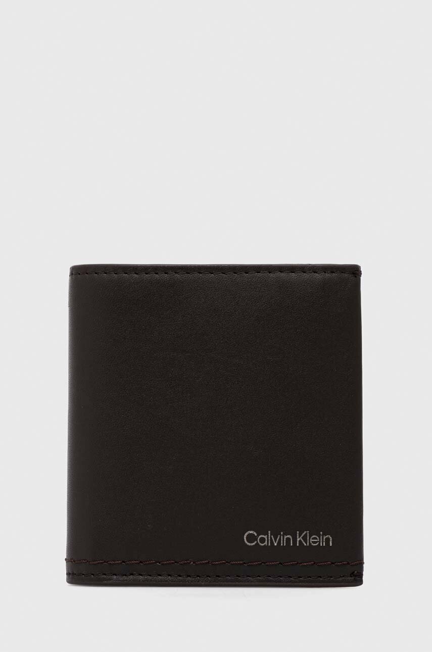 

Кожен портфейл Calvin Klein мъжки в кафяво, Кафяв