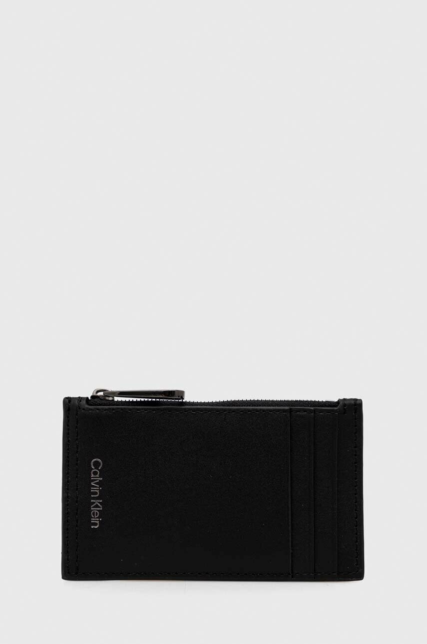 

Кожен калъф за карти Calvin Klein мъжки в черно, Черен