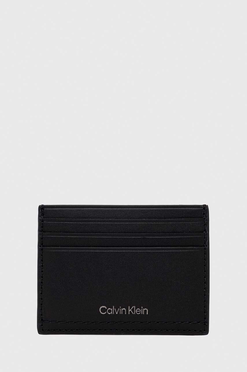 

Кожен калъф за карти Calvin Klein мъжки в черно, Черен