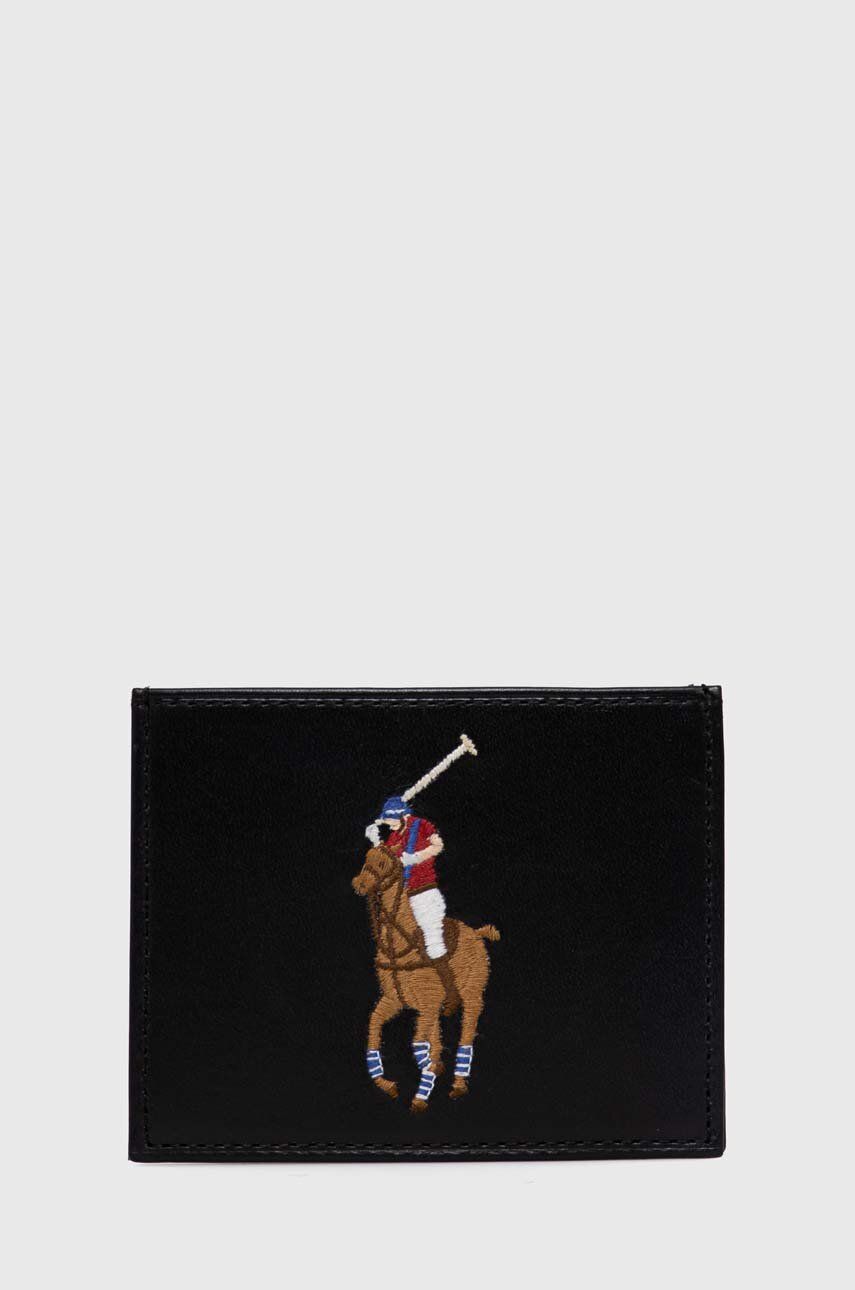 Levně Kožené pouzdro na karty Polo Ralph Lauren černá barva, 405898357