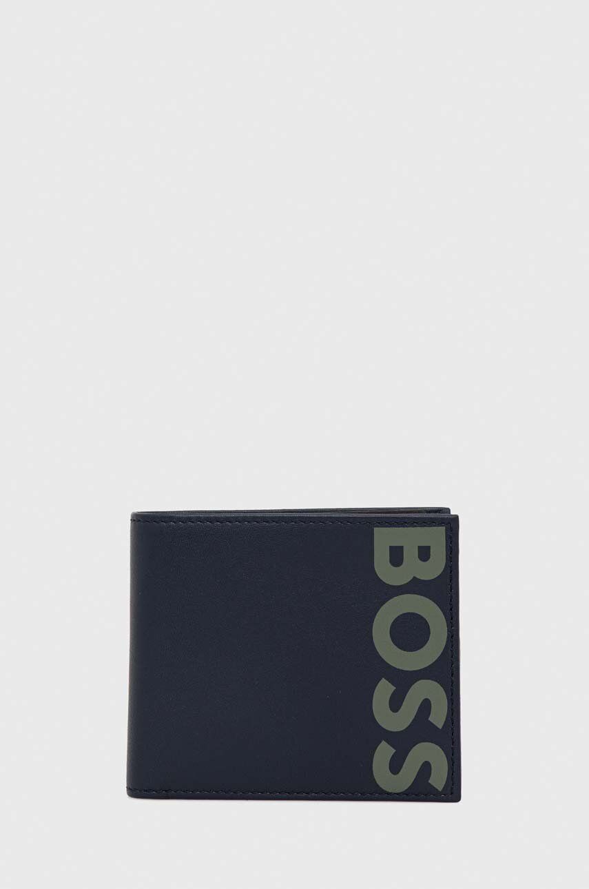 Kožená peněženka BOSS tmavomodrá barva