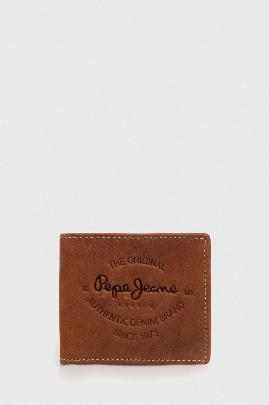 Kožená peněženka Pepe Jeans hnědá barva