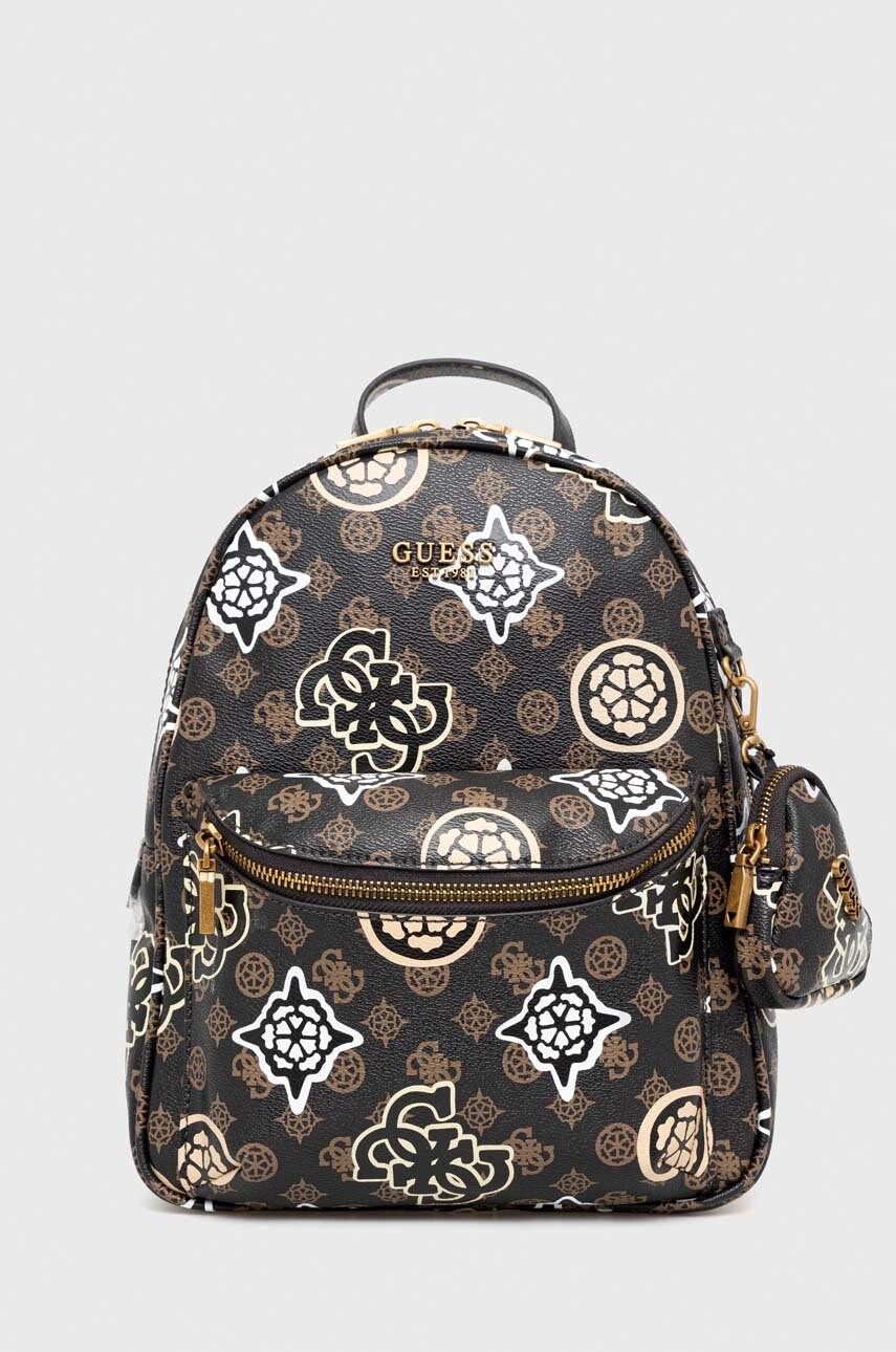 

Раница Guess в кафяво малък размер с десен, Кафяв