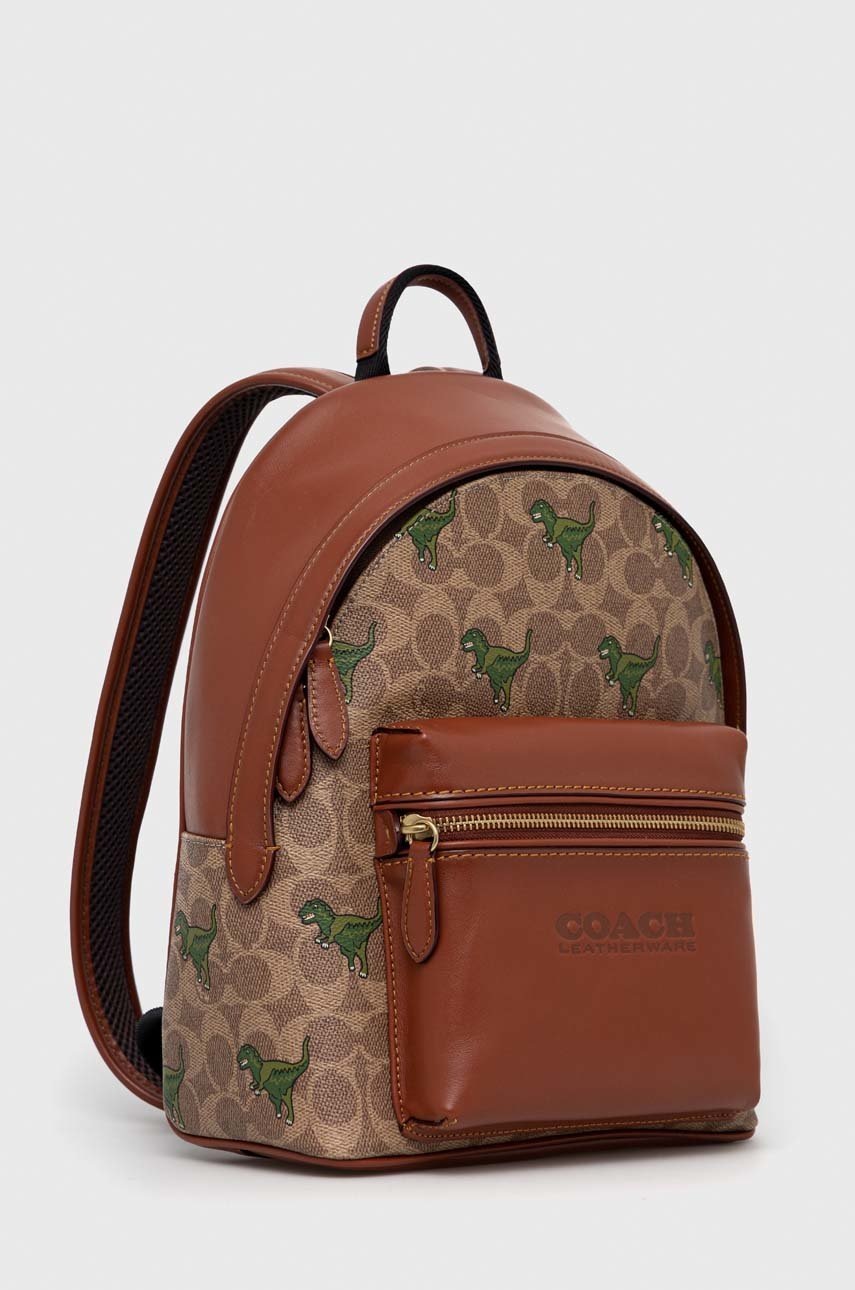 

Кожаный рюкзак Coach женский цвет коричневый маленький узорный