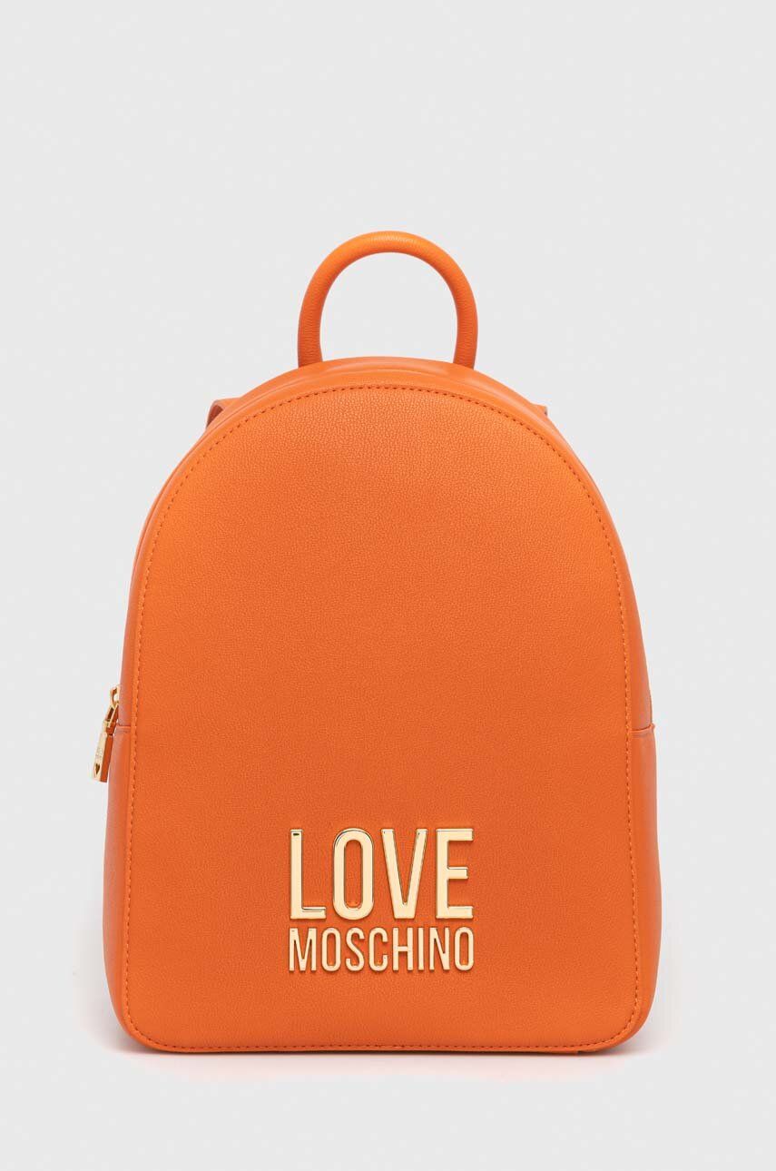 Love Moschino rucsac femei, culoarea portocaliu, mic, cu imprimeu