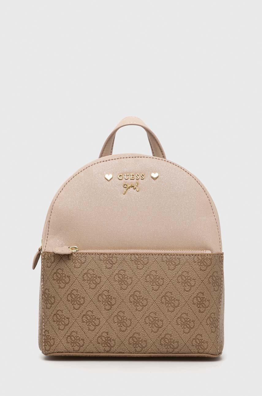 

Детска раница Guess в бежово малък размер с десен, Бежов