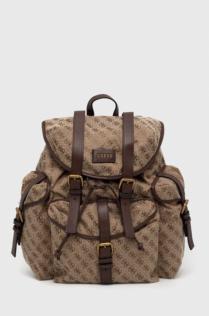 

Раница Guess в кафяво голям размер с десен, Кафяв